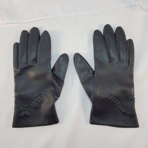 Vintage Avon Womans Black Vinyl Gloves Lined W/ Fleece Size Small Driving Gloves